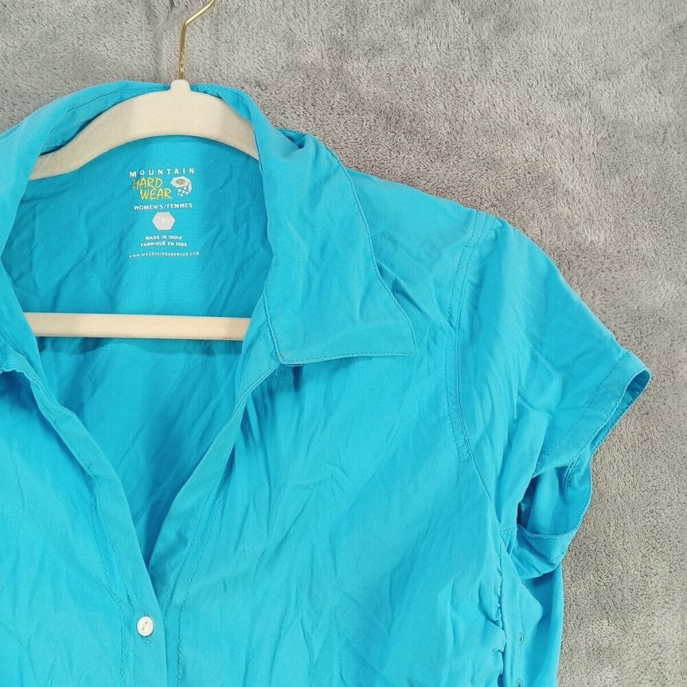 MOUNTAIN HARDWARE  Shirt Size 8 Neck Protection Sleeve Pocket Armpit Vent Blue - Picture 4 of 13